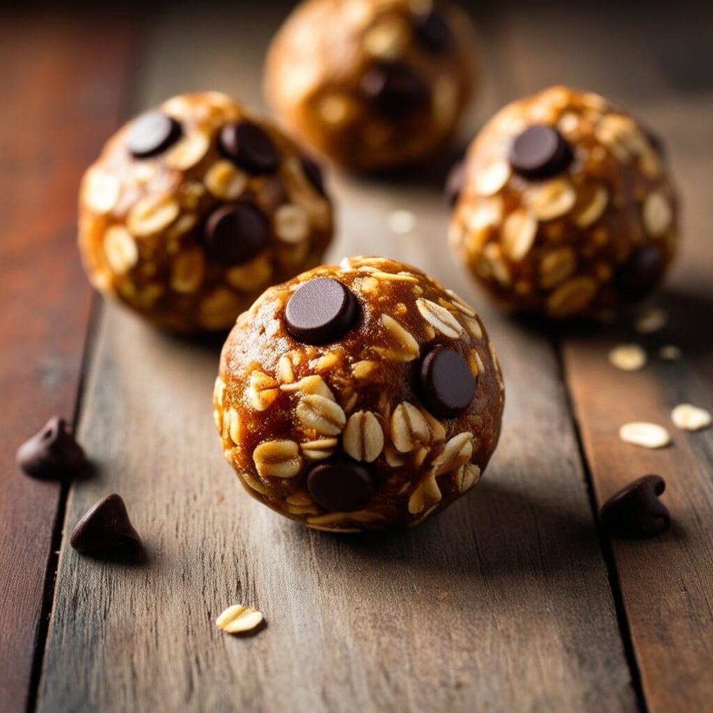 Energy balls made with oats, honey and chocolate chips