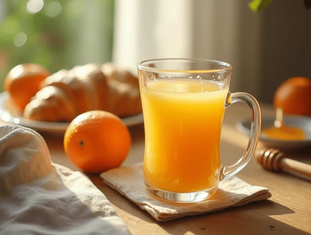A refreshing glass of **Mandarin Orange juice** surrounded by fresh mandarin oranges, showcasing its vibrant orange color and natural citrus goodness.